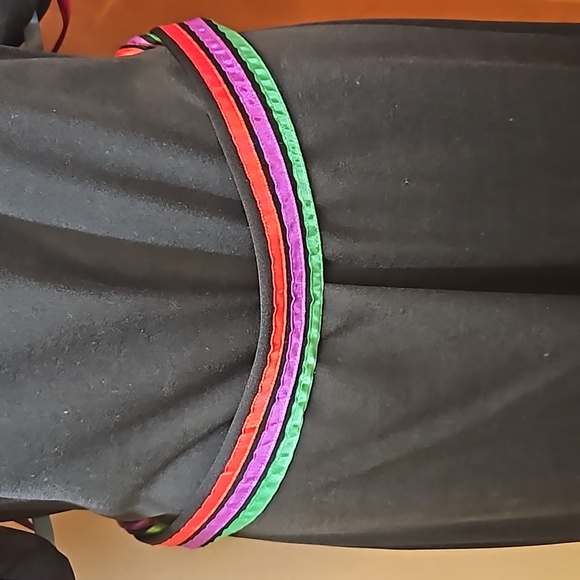 VINTAGE DRESS PUFFY SHOULDERS 5/6 BLACK MULTI-COLORED ONE OF A KIND - Picture 5 of 10